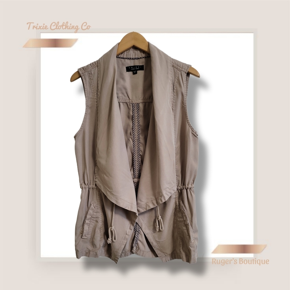 🌿Trixxie Clothing Co. Women's Large Tencel Draped Collar Drawstring Vest Jacket - Picture 3 of 16